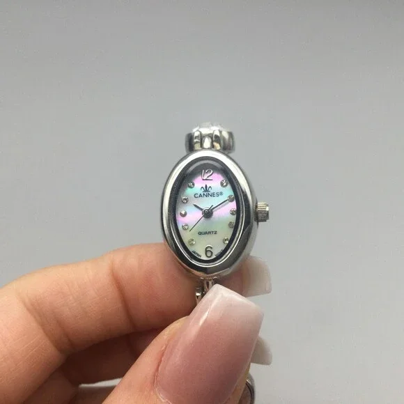 Cannes Womens Watch 17mm White MOP Silver Tone Crystal Bracelet New Battery 7" - Picture 7 of 15